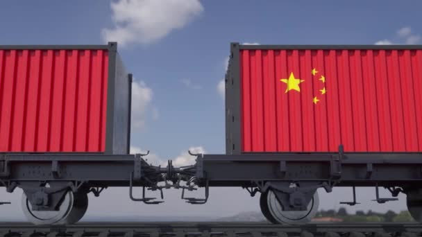 Contenedores Con Bandera China Transporte Ferroviario — Vídeo de stock