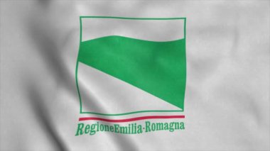 Emilia-Romagna bayrağı, İtalya, rüzgarda sallanıyor, arka plan.