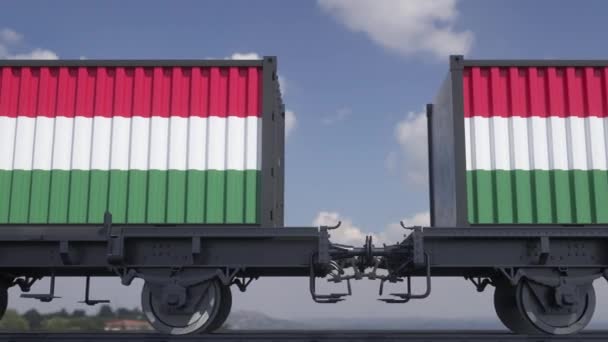 Trein Containers Met Vlag Van Hongarije Spoorvervoer Naadloze Lus — Stockvideo