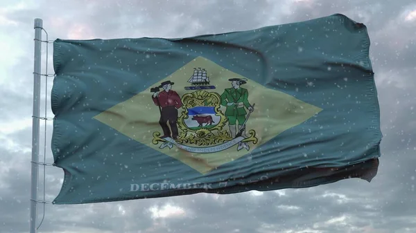 Delaware Téli Zászló Hópehely Háttér Amerikai Egyesült Államok Illusztráció — Stock Fotó