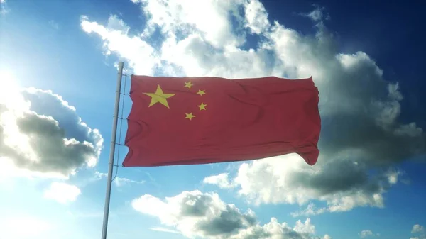 Red Flag China Waving Wind Beautiful Blue Sky Illustration — Stock Photo, Image