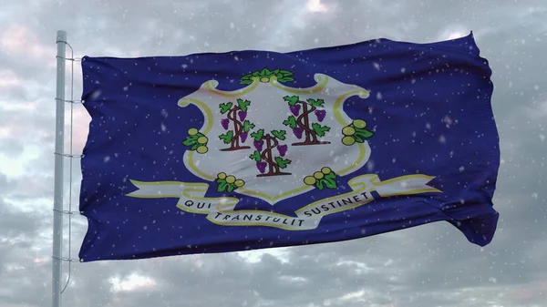 Connecticut Wintervlag Met Sneeuwvlokken Achtergrond Verenigde Staten Van Amerika Illustratie — Stockfoto