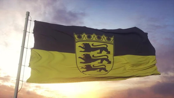 Baden Württemberg Flagge Deutschland Wind Himmel Und Sonnenhintergrund Schwenkend Illustration — Stockfoto