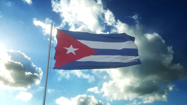 Прапор Куби Махає Вітром Проти Прекрасного Блакитного Неба Ілюстрація — стокове фото