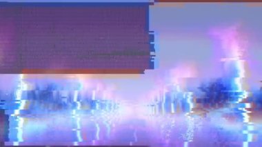 Kamera synthwave telgraf ağı boyunca hareket ediyor. Yolun etrafındaki palmiye ağaçları. Geri dalga manzarası.