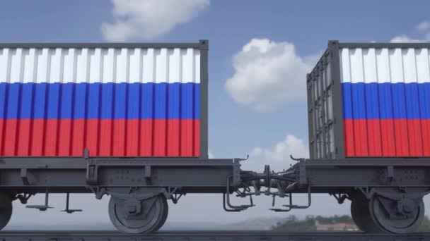 Contentores Com Bandeira Rússia Transportes Ferroviários — Vídeo de Stock