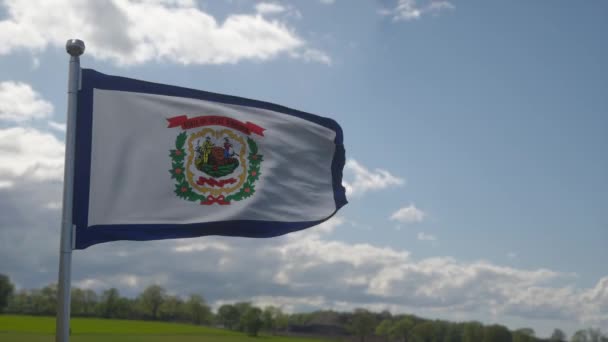 Bandera Virginia Occidental Asta Bandera Ondeando Viento Fondo Azul Del — Vídeos de Stock