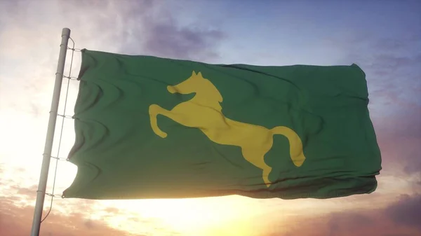灰沙其亚的旗帜 天空和阳光的背景下飘扬 3D说明 — 图库照片