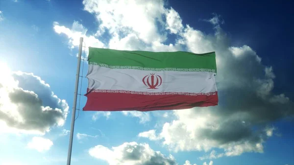 Bandera Irán Ondeando Viento Contra Hermoso Cielo Azul Ilustración — Foto de Stock