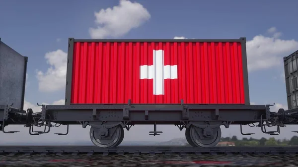 Contenedores Con Bandera Suiza Transporte Ferroviario Ilustración Imágenes de stock libres de derechos