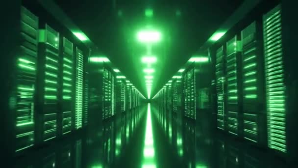 Data Center Com Servidores Infinitos Servidores Rede Informação Atrás Painéis — Vídeo de Stock