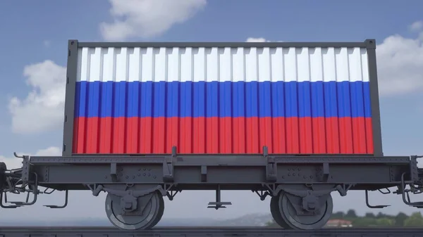 Contentores Com Bandeira Rússia Transporte Ferroviário Ilustração — Fotografia de Stock