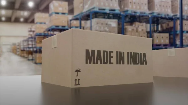 Boîtes Avec Texte Made India Sur Convoyeur Illustration — Photo