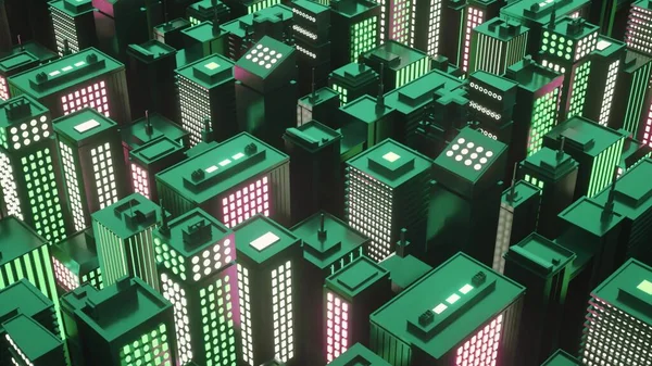 高層ビルのあるサイバーパンク未来都市 抽象的な等方都市 3Dイラスト — ストック写真