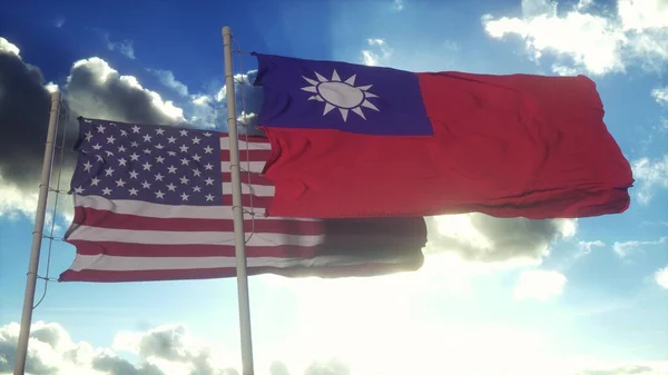 Drapeau Taiwan Des États Unis Sur Mât Taiwan Les États Photos De Stock Libres De Droits