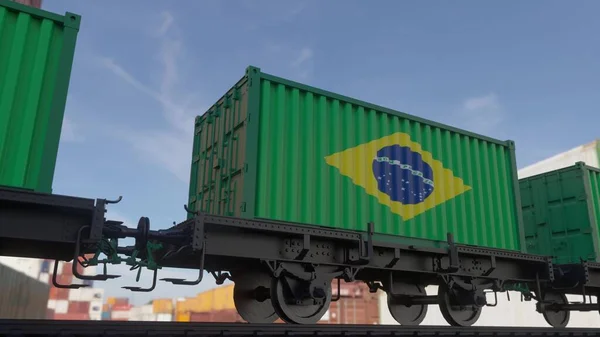 Contenedores Con Bandera Brasil Transporte Ferroviario Ilustración —  Fotos de Stock