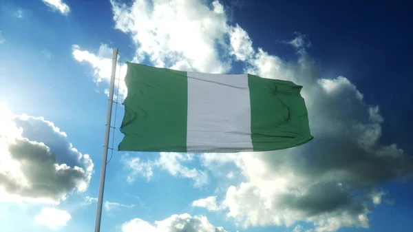 Bandiera Della Nigeria Sventola Contro Bel Cielo Blu Illustrazione — Foto Stock