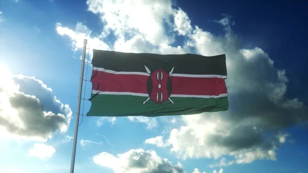 Bandiera Del Kenya Sventola Contro Bel Cielo Blu Illustrazione — Foto Stock