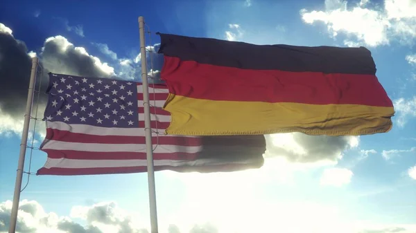 Duitsland Verenigde Staten Vlag Vlaggenmast Duitsland Verenigde Staten Zwaaien Vlag — Stockfoto
