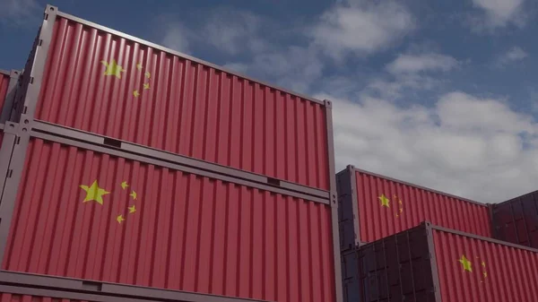 Container Unter Chinesischer Flagge Stehen Containerterminal Konzept Für Das Chinesische — Stockfoto