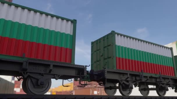 Contenedores Con Bandera Bulgaria Transporte Ferroviario — Vídeos de Stock