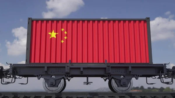 Container Mit Der Flagge Chinas Eisenbahnverkehr Illustration — Stockfoto