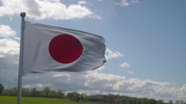 Japan Flag Flagpole Waving Blue Sky — Wideo stockowe