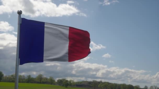 Прапор Франції Махає Вітром Проти Прекрасного Блакитного Неба — стокове відео