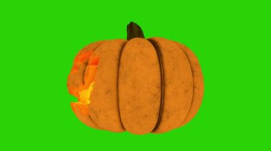 Cadılar Bayramı kabağı yeşil ekranda korkunç yüzlerle dönüyor.