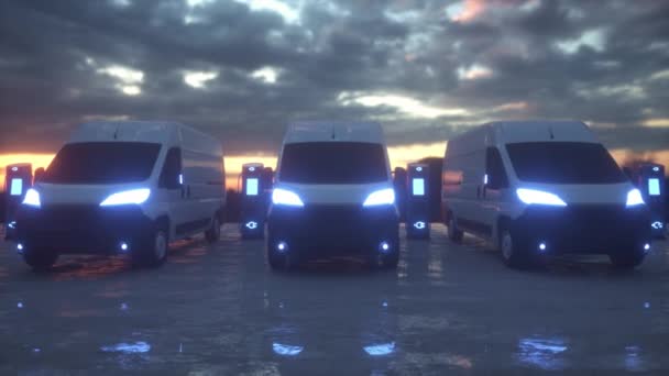 Ładowanie Samochodów Elektrycznych Nowoczesny Elektryczny Van Dostawczy Jest Ładowany Stacji — Wideo stockowe