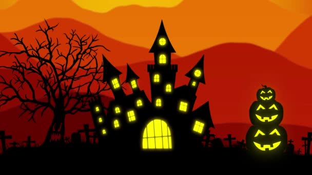 Анімація Фону Хелловін Концепцією Spooky Pumpkins Haunted Castle — стокове відео
