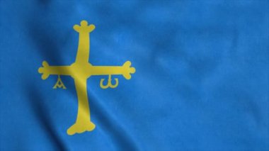 Asturias bayrağı, rüzgarda sallanan, gerçekçi arka plan.