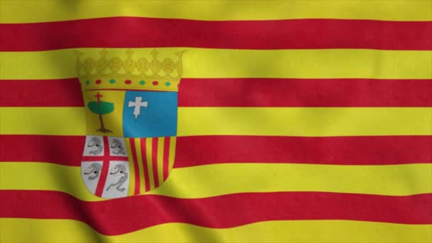 Aragon Vlag Spanje Wapperend Wind Realistische Achtergrond — Stockvideo