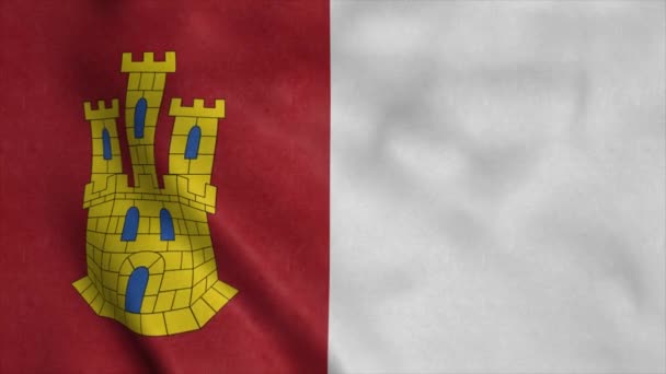Флаг Кастилии Манчи Испания Размахивая Ветром Реалистичный Фон — стоковое видео