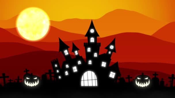 Animación Fondo Halloween Con Concepto Calabazas Espeluznantes Castillo Encantado — Vídeo de stock