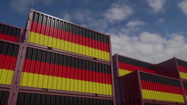 Container Bandiera Della Germania Trovano Presso Terminal Dei Container Concetto — Video Stock