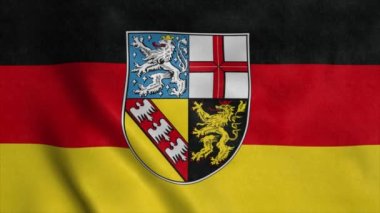Saarland bayrağı, Almanya, rüzgarda dalgalanan, gerçekçi arka plan.