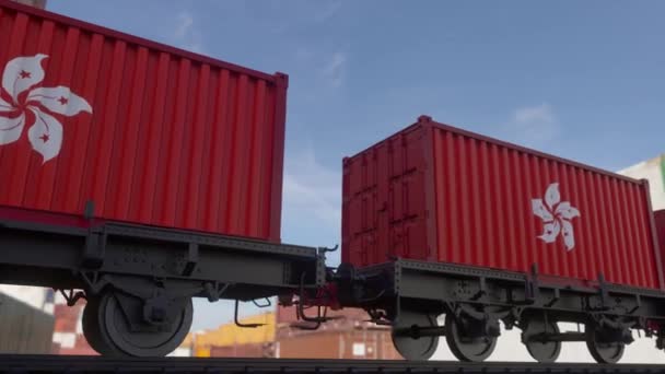 Container Mit Der Flagge Hongkongs Eisenbahnverkehr — Stockvideo