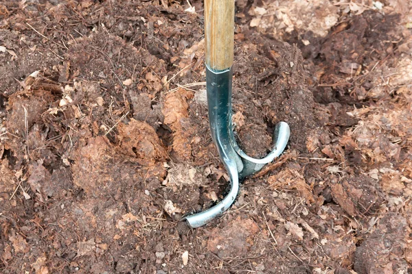 Schaufel in Komposthaufen gelegt — Stockfoto