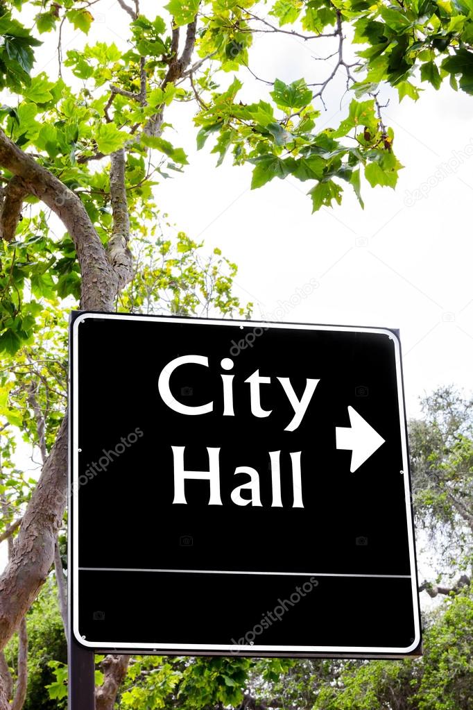 Arrowed City Hall Sign