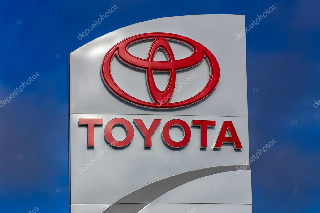 Toyota automobile dealership sign. Toyota is a multi-national Japanese automotive manufacturer.