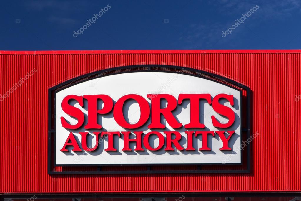 Sports Authority store sign and facade.  Sports Authority is a sporting goods retailier operating more than 460 stores in the United States.