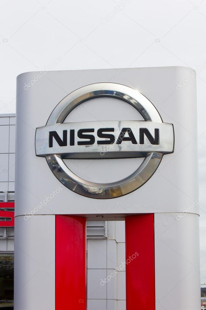 Nissan Motors automobile dealership and sign. Nissan Motors is is a Japanese multinational automotive manufacturer headquartered in Japan.