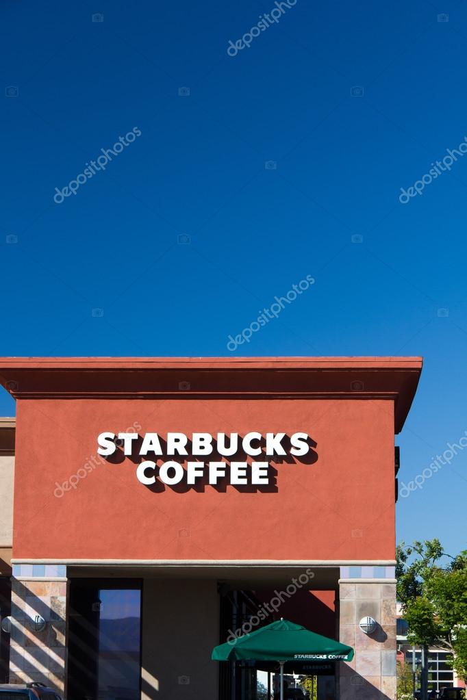 Starbucks Coffee shop exterior. Starbucks is an American global coffee company and coffeehouse chain based in Seattle, Washington.