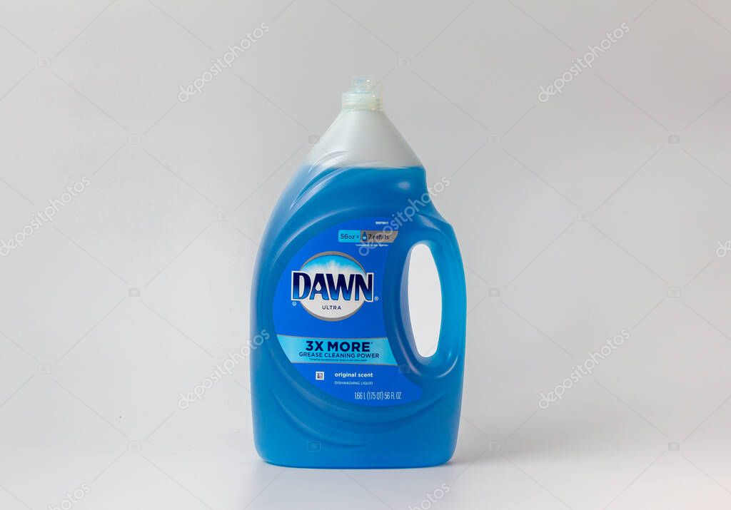 ST. PAUL, MN, USA - JUNE 7, 2022: Dawn Dishwashing Liquid container and trademark logo.