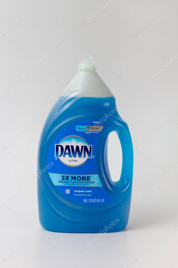 ST. PAUL, MN, USA - JUNE 7, 2022: Dawn Dishwashing Liquid container and trademark logo.
