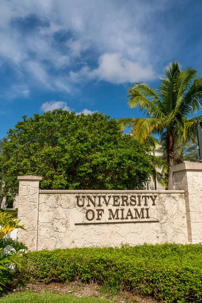 Coral Gables Usa July 2022 University Miami Entrance Sign Trademark — Foto Stock