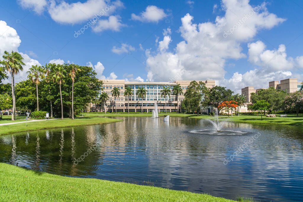 DAVIE, FL, USA - JULY 1, 2022: Alvin Sherman Library on the campus of Nova Southeastern University.