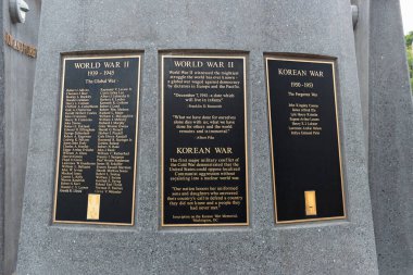 STILLWATER, MN, USA - AUGUST 24, 2022: World War II placard at Stillwater Minnesota Veterans Memorial.
