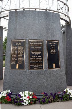 STILLWATER, MN, USA - AUGUST 24, 2022: World War II placard at Stillwater Minnesota Veterans Memorial.